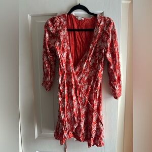 American Eagle Outfitters Red Floral Wrap Dress